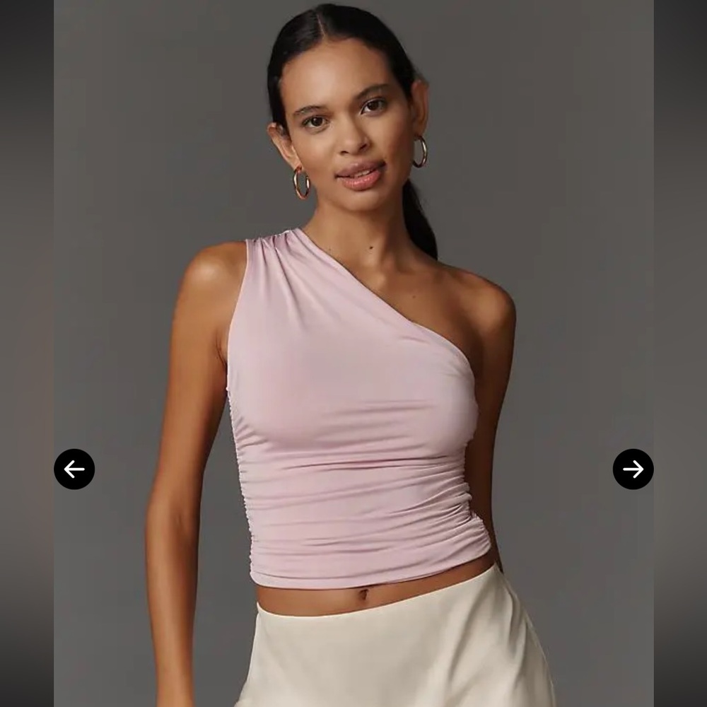 Anthropologie one-shoulder ruched top in soft blush pink/mauve - Size S